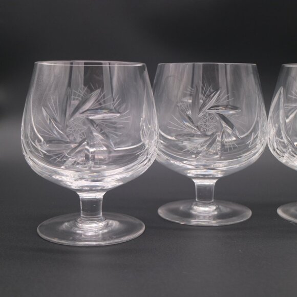 Vintage 5" Pinwheel Cut Crystal Brandy Snifter Goblet Hock - Set of 8 - Picture 2 of 12